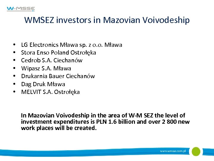 WMSEZ investors in Mazovian Voivodeship • • LG Electronics Mława sp. z o. o.