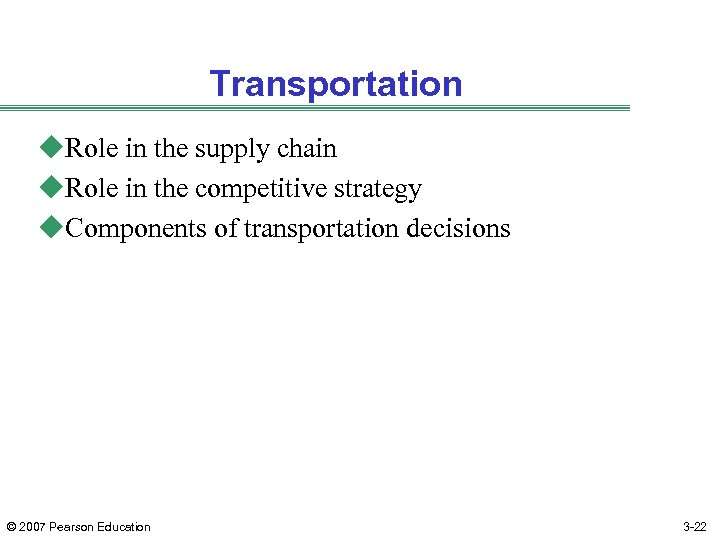 Transportation u. Role in the supply chain u. Role in the competitive strategy u.