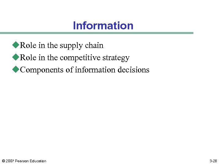 Information u. Role in the supply chain u. Role in the competitive strategy u.