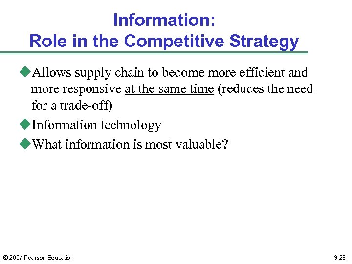 Information: Role in the Competitive Strategy u. Allows supply chain to become more efficient