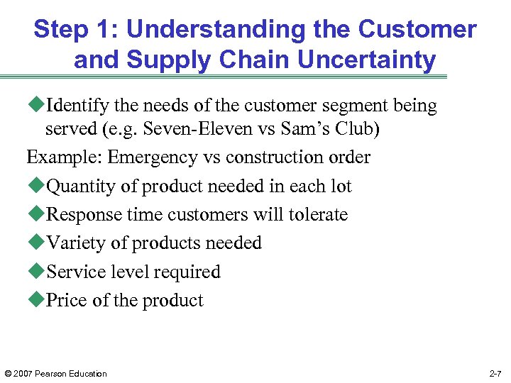Step 1: Understanding the Customer and Supply Chain Uncertainty u. Identify the needs of