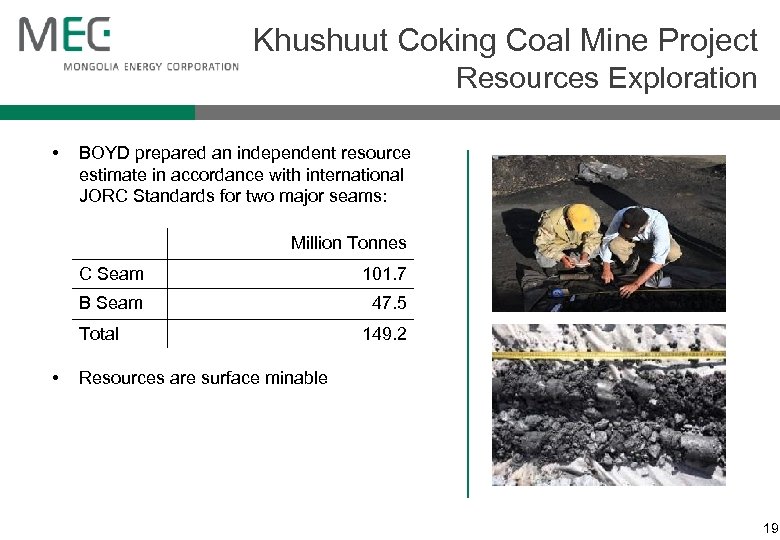 Khushuut Coking Coal Mine Project Resources Exploration • BOYD prepared an independent resource estimate