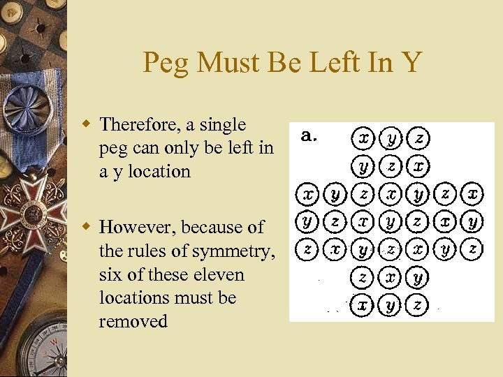 Peg Must Be Left In Y w Therefore, a single peg can only be