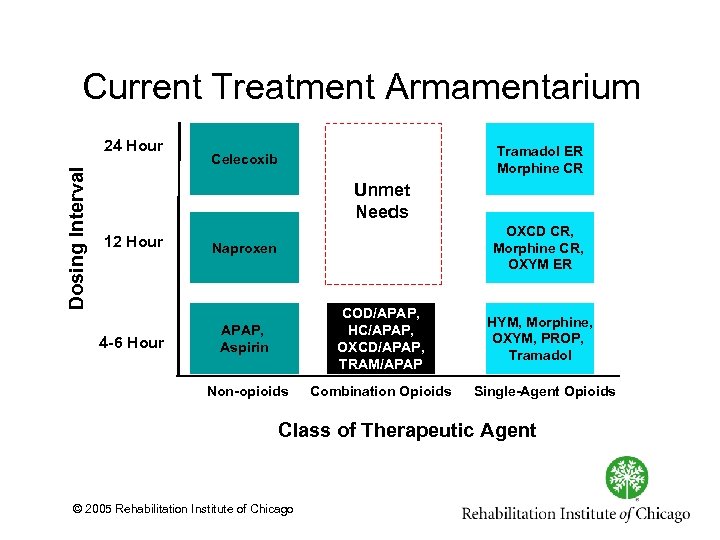 Current Treatment Armamentarium Dosing Interval 24 Hour Tramadol ER Morphine CR Celecoxib Unmet Needs