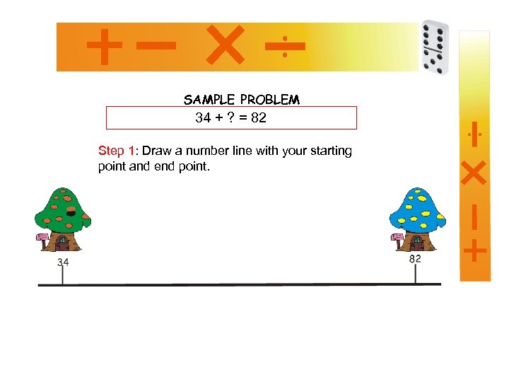 SAMPLE PROBLEM 34 + ? = 82 Step 1: Draw a number line with