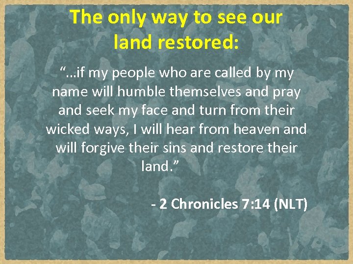 The only way to see our land restored: “…if my people who are called