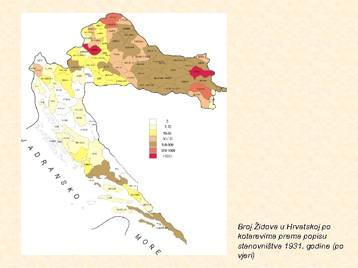Broj Židova u Hrvatskoj po kotarevima prema popisu stanovništva 1931. godine (po vjeri) 