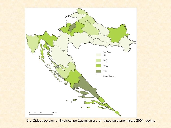 Broj Židova po vjeri u Hrvatskoj po županijama prema popisu stanovništva 2001. godine 
