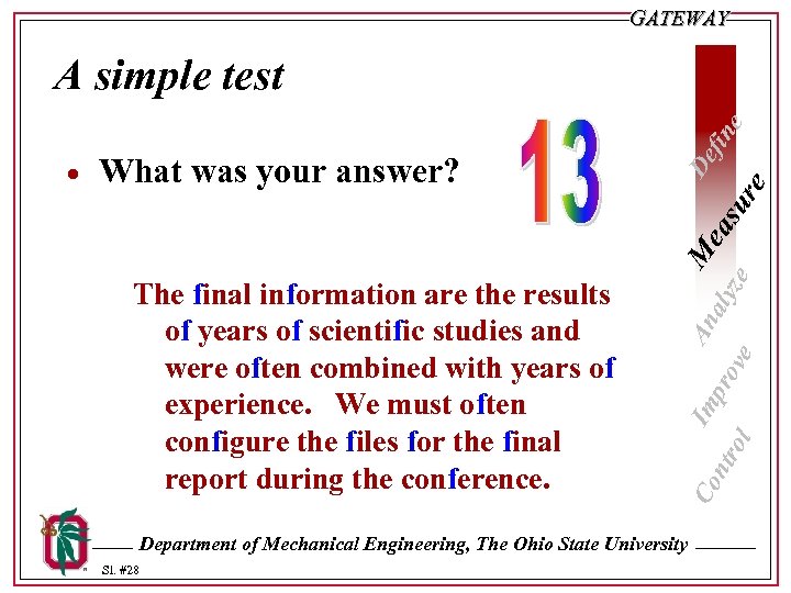 GATEWAY What was your answer? The final information are the results of years of