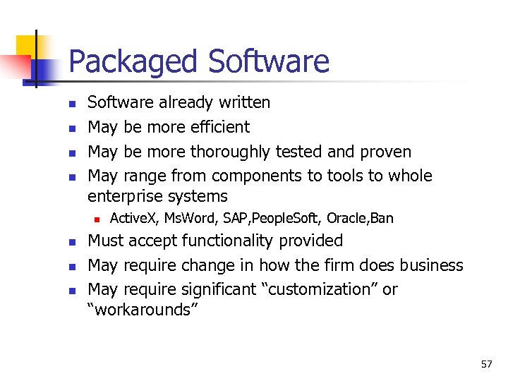 Packaged Software n n Software already written May be more efficient May be more