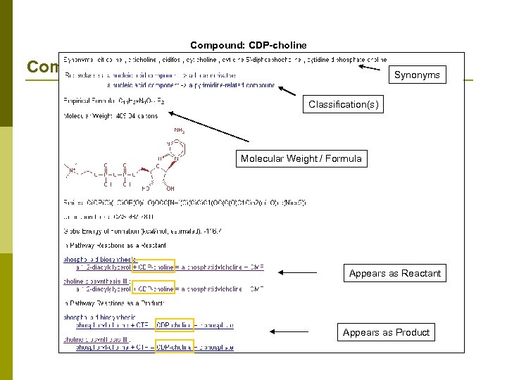 Compound: CDP-choline Compound information Synonyms Classification(s) Molecular Weight / Formula Appears as Reactant Appears