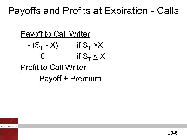 Payoffs and Profits at Expiration - Calls Payoff to Call Writer - (ST -