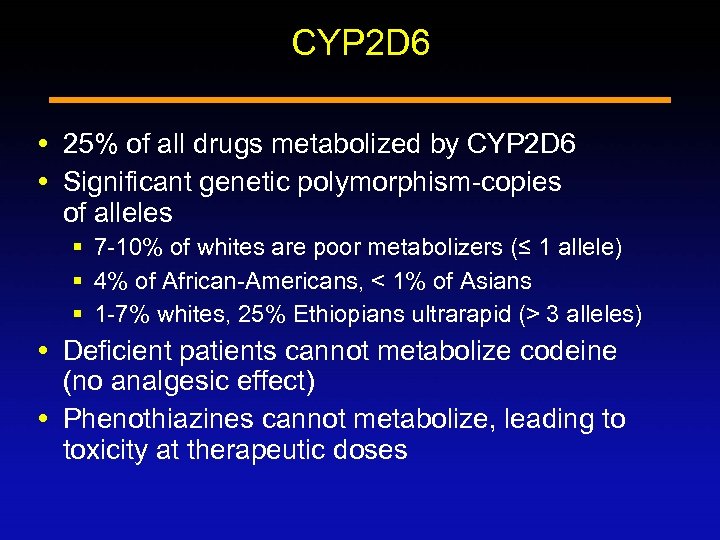 CYP 2 D 6 25% of all drugs metabolized by CYP 2 D 6