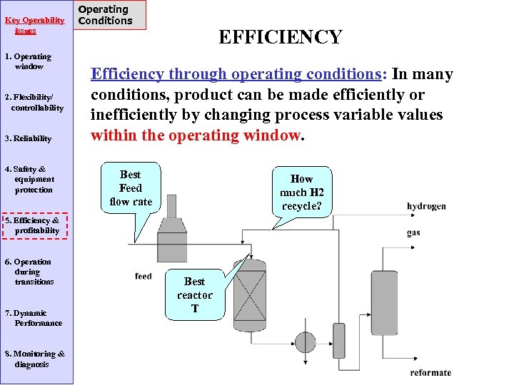 Key Operability issues 1. Operating window 2. Flexibility/ controllability 3. Reliability 4. Safety &