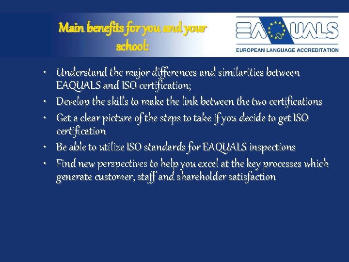 Main benefits for you and your school: • Understand the major differences and similarities