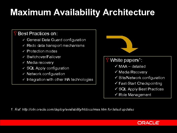 Maximum Availability Architecture Ÿ Best Practices on: ü ü ü ü General Data Guard