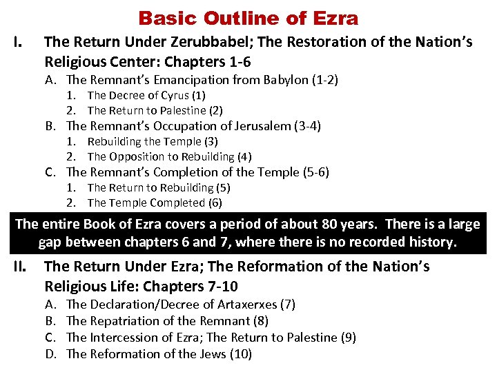 I. Basic Outline of Ezra The Return Under Zerubbabel; The Restoration of the Nation’s