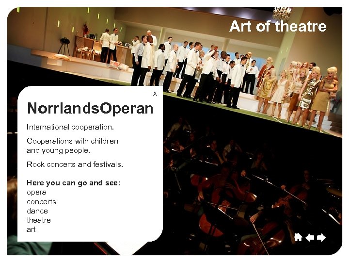 Umeå Culture Sport Art of theatre Commerce Growth x Norrlands. Operan International cooperation. Cooperations