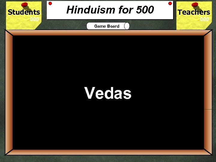 Students Hinduism for 500 Teachers Game Board 500 The oldest sacred Hindu book is