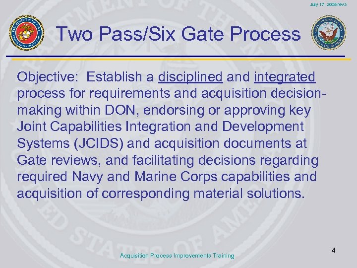 July 17, 2008 rev 3 Two Pass/Six Gate Process Objective: Establish a disciplined and