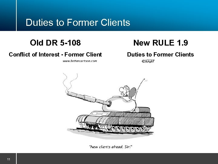 Duties to Former Clients Old DR 5 -108 New RULE 1. 9 Conflict of