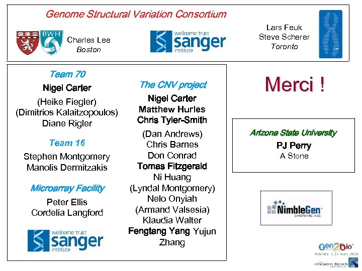 Genome Structural Variation Consortium Lars Feuk Steve Scherer Toronto Charles Lee Boston Team 70