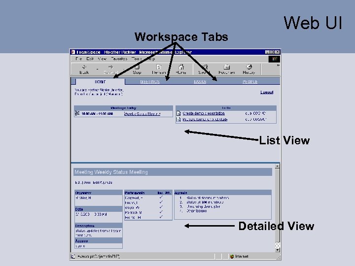 Workspace Tabs Web UI List View Detailed View 