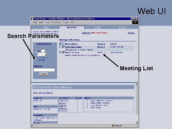 Web UI Search Parameters Meeting List 