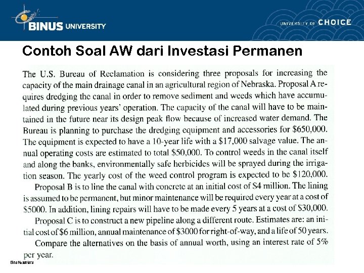 Contoh Soal AW dari Investasi Permanen Bina Nusantara 