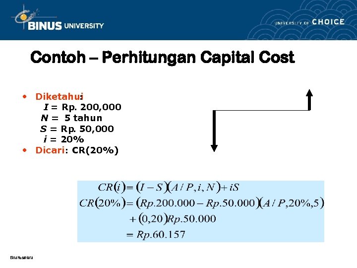 Contoh – Perhitungan Capital Cost • Diketahui : I = Rp. 200, 000 N