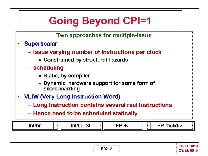 Going Beyond CPI=1 Two approaches for multiple issue • Superscalar – Issue varying number