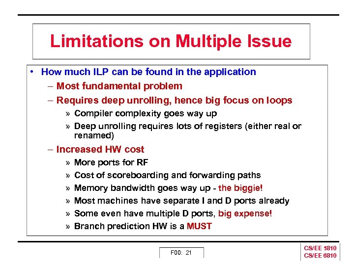Limitations on Multiple Issue • How much ILP can be found in the application
