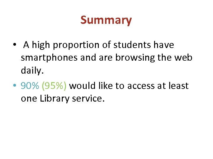 Summary • A high proportion of students have smartphones and are browsing the web
