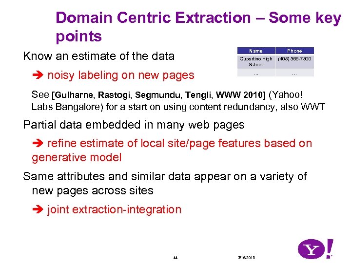 Domain Centric Extraction – Some key points Know an estimate of the data Name