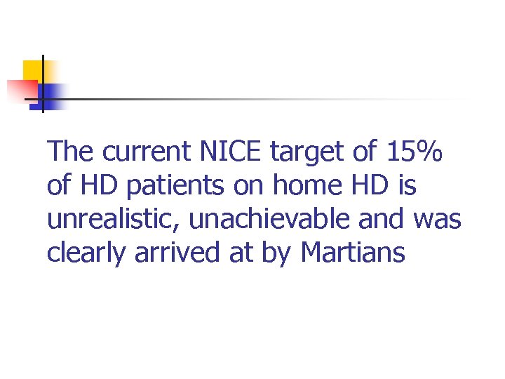 The current NICE target of 15% of HD patients on home HD is unrealistic,