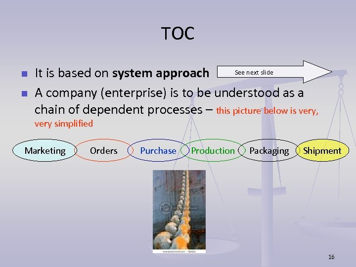TOC n n See next slide It is based on system approach A company