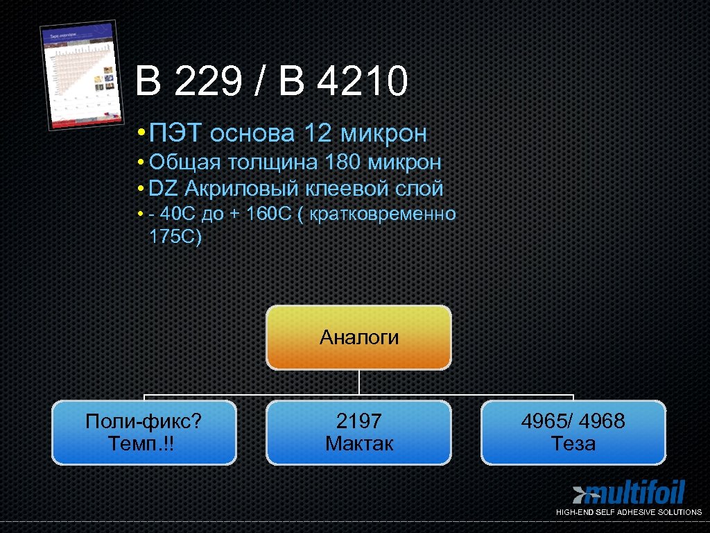 B 229 / B 4210 • ПЭТ основа 12 микрон • Общая толщина 180