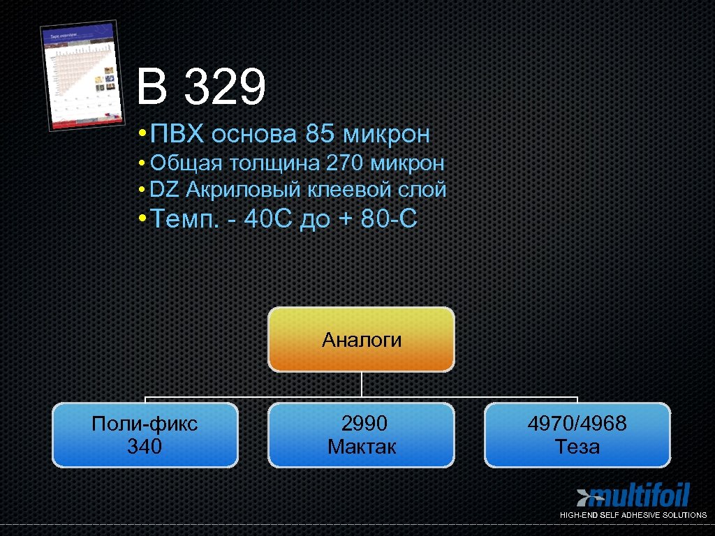 B 329 • ПВХ основа 85 микрон • Общая толщина 270 микрон • DZ