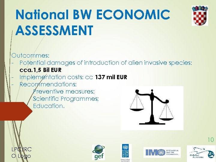 National BW ECONOMIC ASSESSMENT Outcommes: - Potential damages of introduction of alien invasive species: