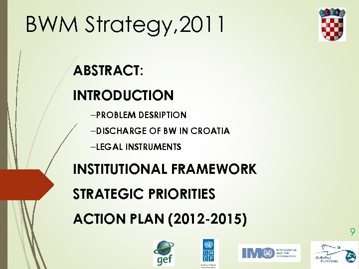 BWM Strategy, 2011 ABSTRACT: INTRODUCTION –PROBLEM DESRIPTION –DISCHARGE OF BW IN CROATIA –LEGAL INSTRUMENTS
