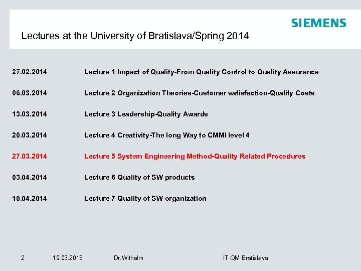 Lectures at the University of Bratislava/Spring 2014 27. 02. 2014 Lecture 1 Impact of