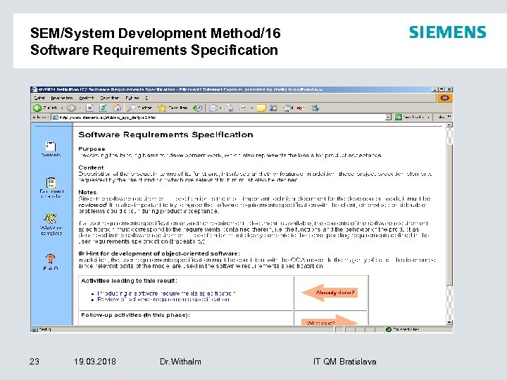 SEM/System Development Method/16 Software Requirements Specification 23 19. 03. 2018 Dr. Withalm IT QM