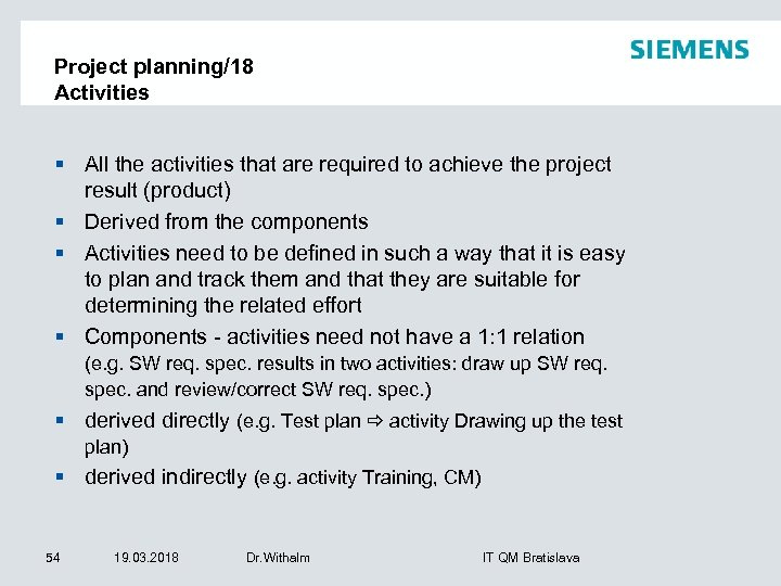 Project planning/18 Activities § All the activities that are required to achieve the project