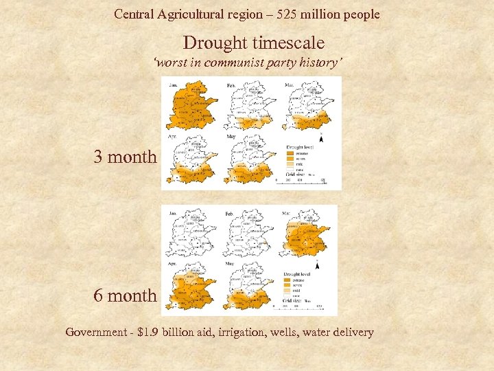 Central Agricultural region – 525 million people Drought timescale ‘worst in communist party history’