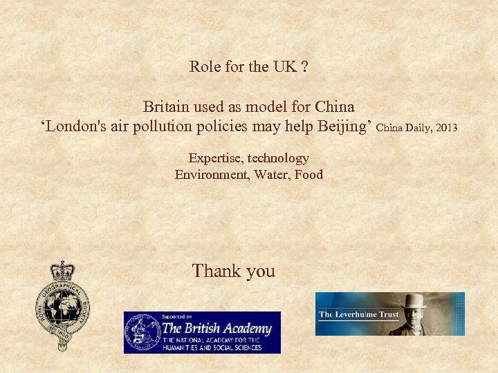Role for the UK ? Britain used as model for China ‘London's air pollution