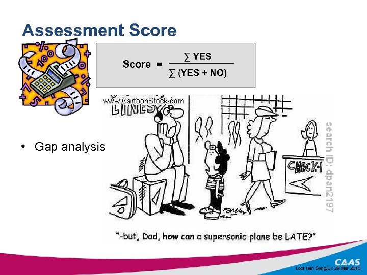 Assessment Score = ∑ YES ∑ (YES + NO) • Gap analysis Looi Han