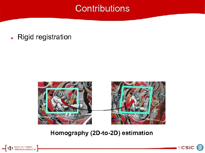 Contributions Rigid registration Homography (2 D-to-2 D) estimation 