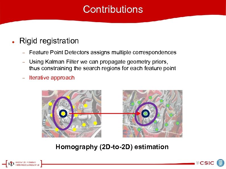 Contributions Rigid registration Feature Point Detectors assigns multiple correspondences Using Kalman Filter we can