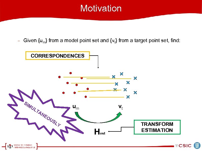 Motivation Given {um} from a model point set and {vt} from a target point
