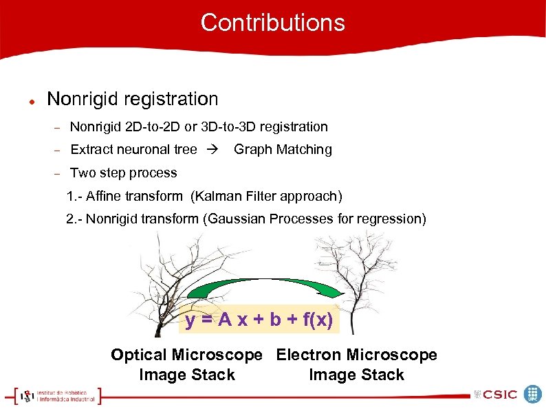 Contributions Nonrigid registration Nonrigid 2 D-to-2 D or 3 D-to-3 D registration Extract neuronal